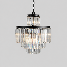 20.5" Leyland Multi-Tier Round Crystal Chandelier in Black, Main Light On