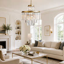 20.5" Leyland Multi-Tier Round Crystal Chandelier in Brass, Detail