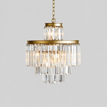 20.5" Leyland Multi-Tier Round Crystal Chandelier in Brass, Main Light On