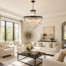 32.2" Leyland Multi-Tier Round Crystal Chandelier in Black, Detail