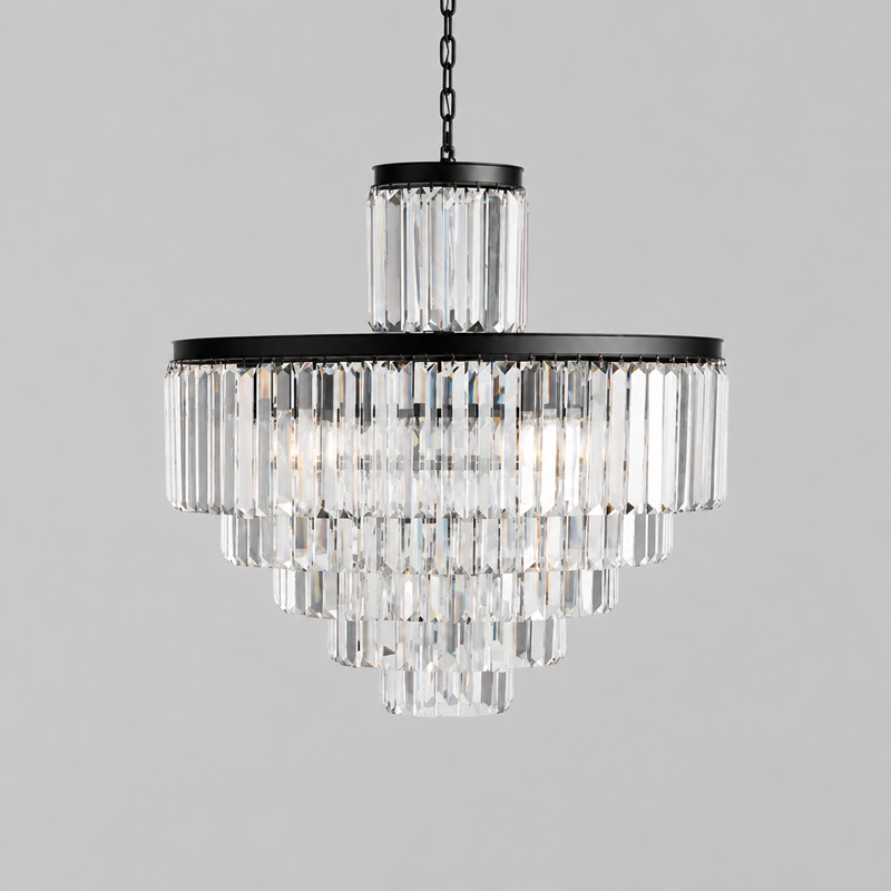32.2" Leyland Multi-Tier Round Crystal Chandelier in Black, Main Light Off