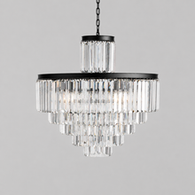 32.2" Leyland Multi-Tier Round Crystal Chandelier in Black, Main Light Off