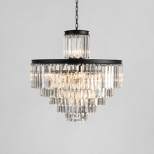 32.2" Leyland Multi-Tier Round Crystal Chandelier in Black, Main Light On