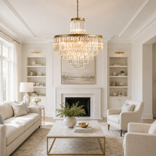 32.2" Leyland Multi-Tier Round Crystal Chandelier in Brass, Detail