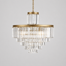 32.2" Leyland Multi-Tier Round Crystal Chandelier in Brass, Main Light Off