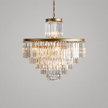 32.2" Leyland Multi-Tier Round Crystal Chandelier in Brass, Main Light On