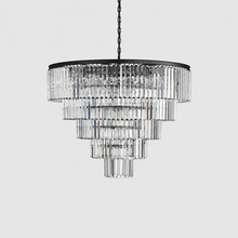 48" Leyland Multi-Tier Round Crystal Chandelier in Black, Main Light Off