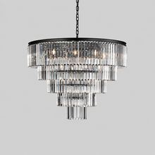 48" Leyland Multi-Tier Round Crystal Chandelier in Black, Main Light On