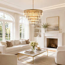 48" Leyland Multi-Tier Round Crystal Chandelier in Brass, Detail