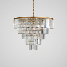 48" Leyland Multi-Tier Round Crystal Chandelier in Brass, Main Light Off