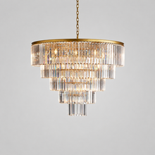 48" Leyland Multi-Tier Round Crystal Chandelier in Brass, Main Light On