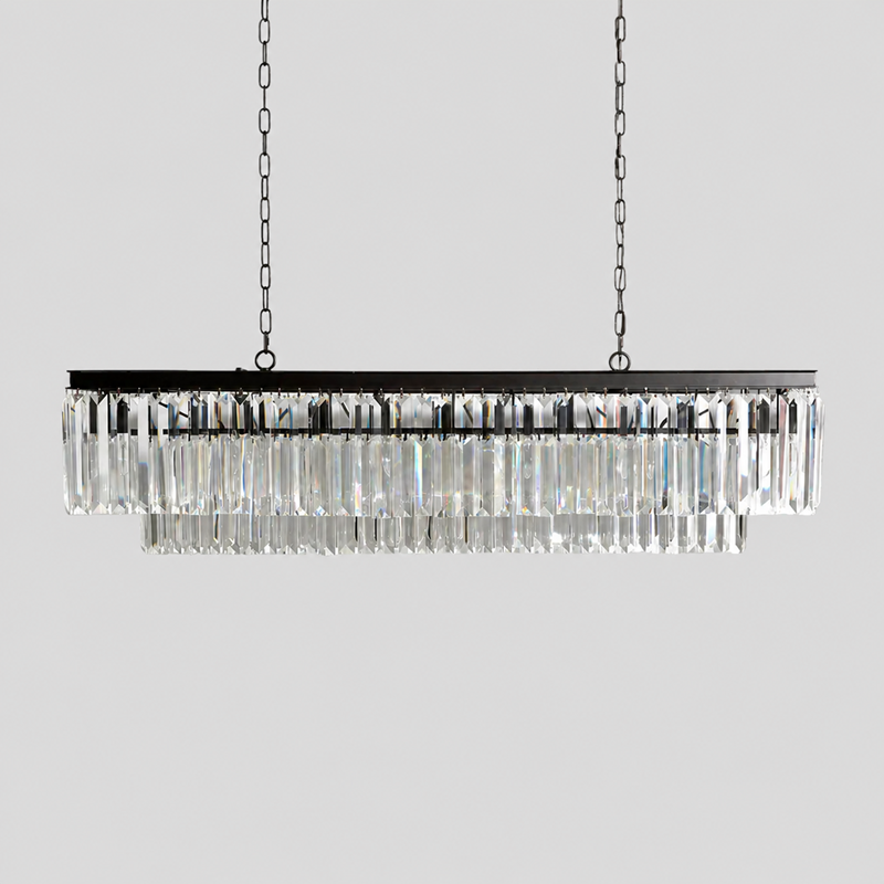 Leyland Multi-Tier Squared Crystal Chandelier in Black, Main Light Off
