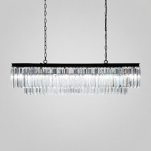 Leyland Multi-Tier Squared Crystal Chandelier in Black, Main Light On