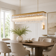 Leyland Multi-Tier Squared Crystal Chandelier in Brass, Detail