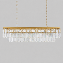 Leyland Multi-Tier Squared Crystal Chandelier in Brass, Main Light Off