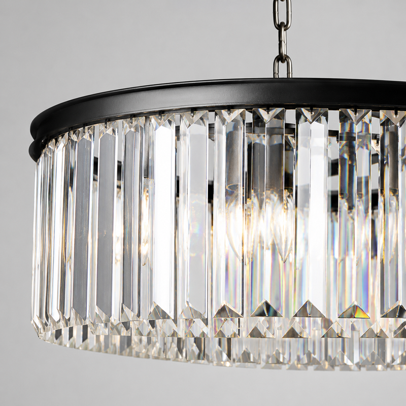 Leyland Single-Tier Round Crystal Chandelier in Black, Canopy Detail