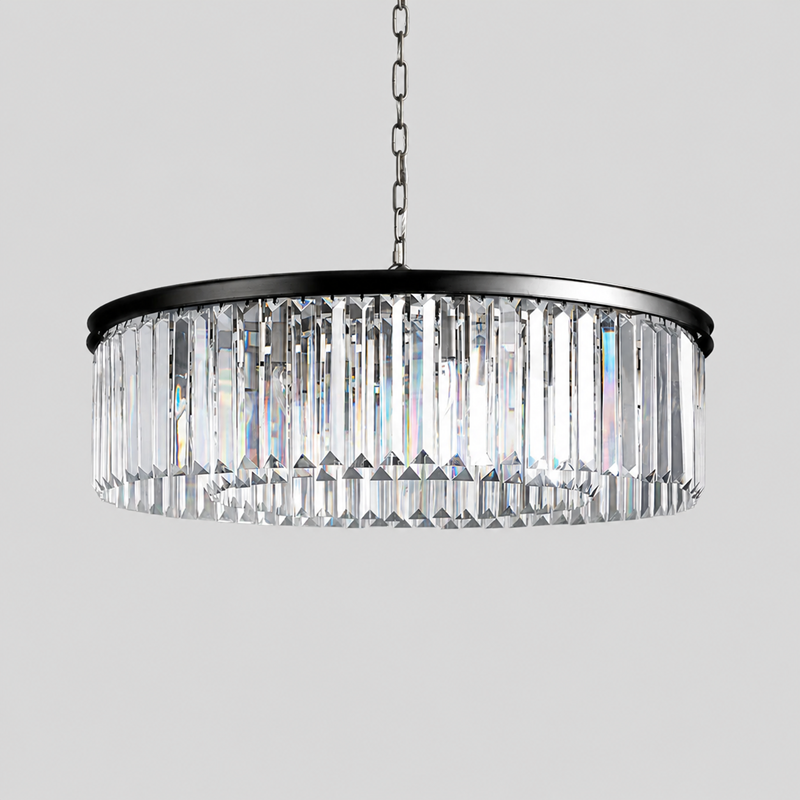 Leyland Single-Tier Round Crystal Chandelier in Black, Main Light Off