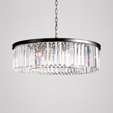 Leyland Single-Tier Round Crystal Chandelier in Black, Main Light On
