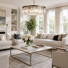 Leyland Single-Tier Round Crystal Chandelier in Brass, Detail