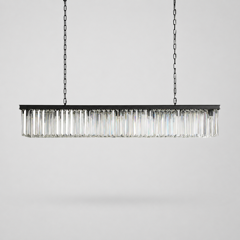 Leyland Single-Tier Squared Crystal Chandelier in Black, Main Light Off