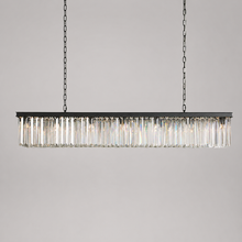 Leyland Single-Tier Squared Crystal Chandelier in Black, Main Light On