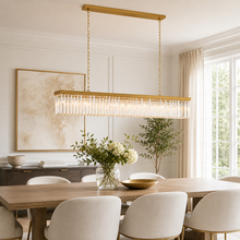 Leyland Single-Tier Squared Crystal Chandelier in Brass, Detail