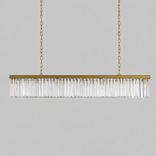 Leyland Single-Tier Squared Crystal Chandelier in Brass, Main Light Off