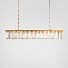 Leyland Single-Tier Squared Crystal Chandelier in Brass, Main Light On