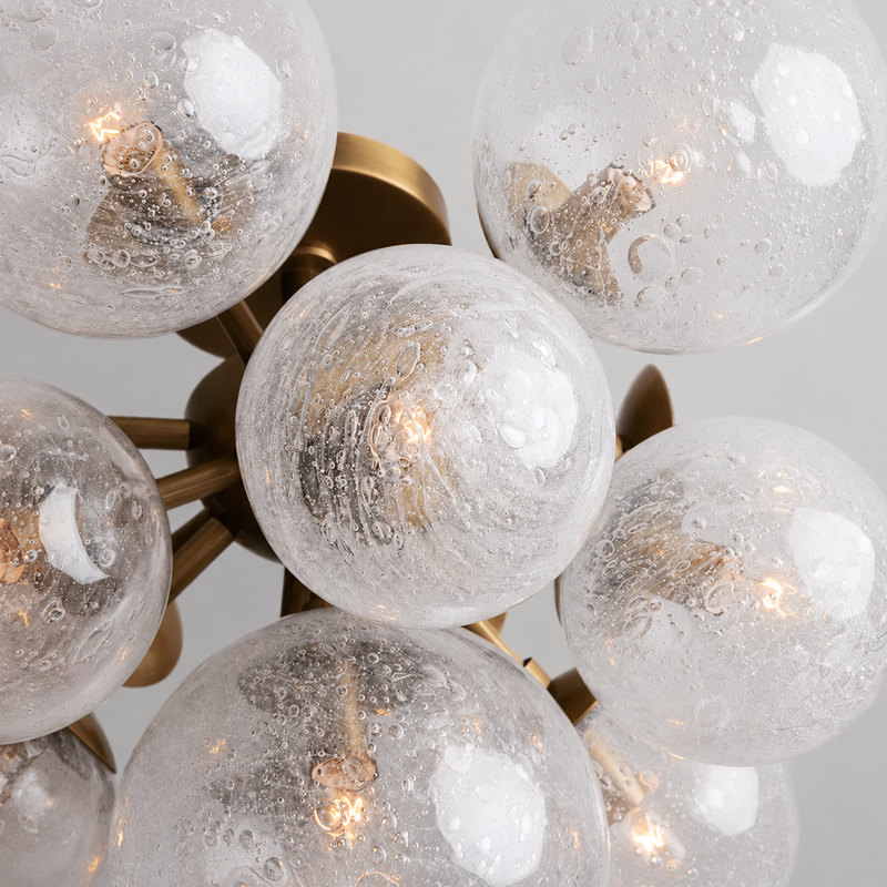 Mandoza Glass Bubble Flushmount Light with Brass Finish, Body Detail