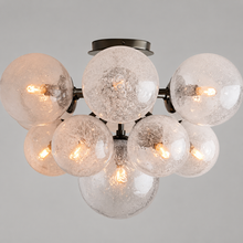 Mandoza Glass Bubble Flushmount Light with Bronze Finish, Main Light On