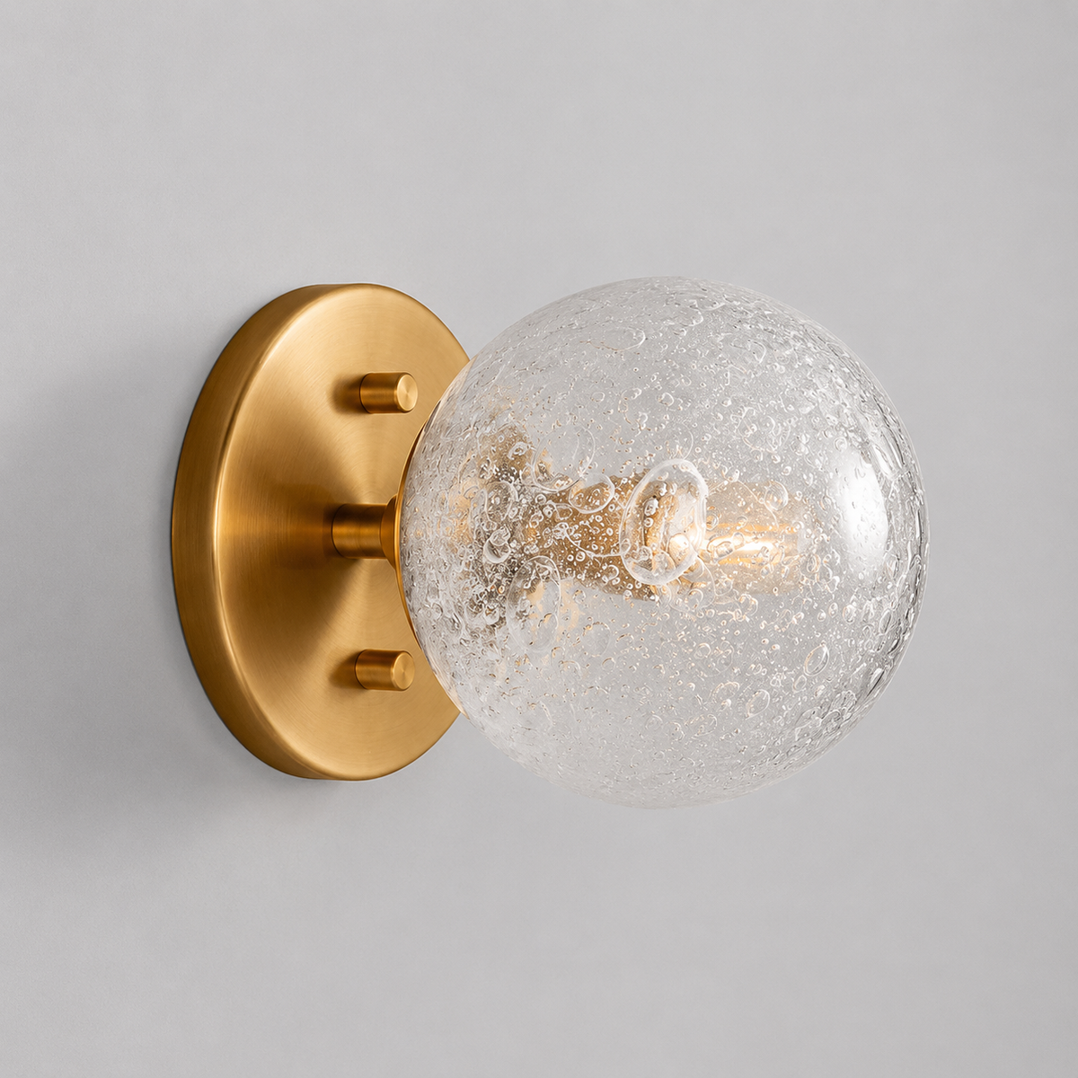 Mandoza Glass Bubble Wall Light with Brass Finish, Main Light Off