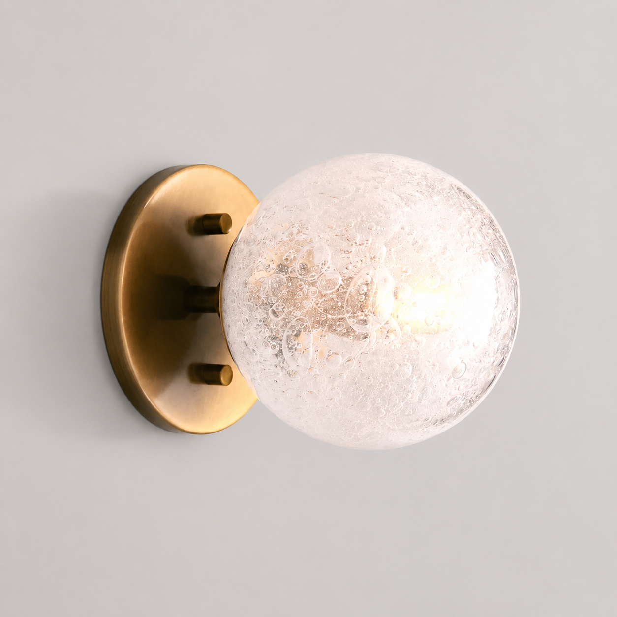 Mandoza Glass Bubble Wall Light with Brass Finish, Main Light On