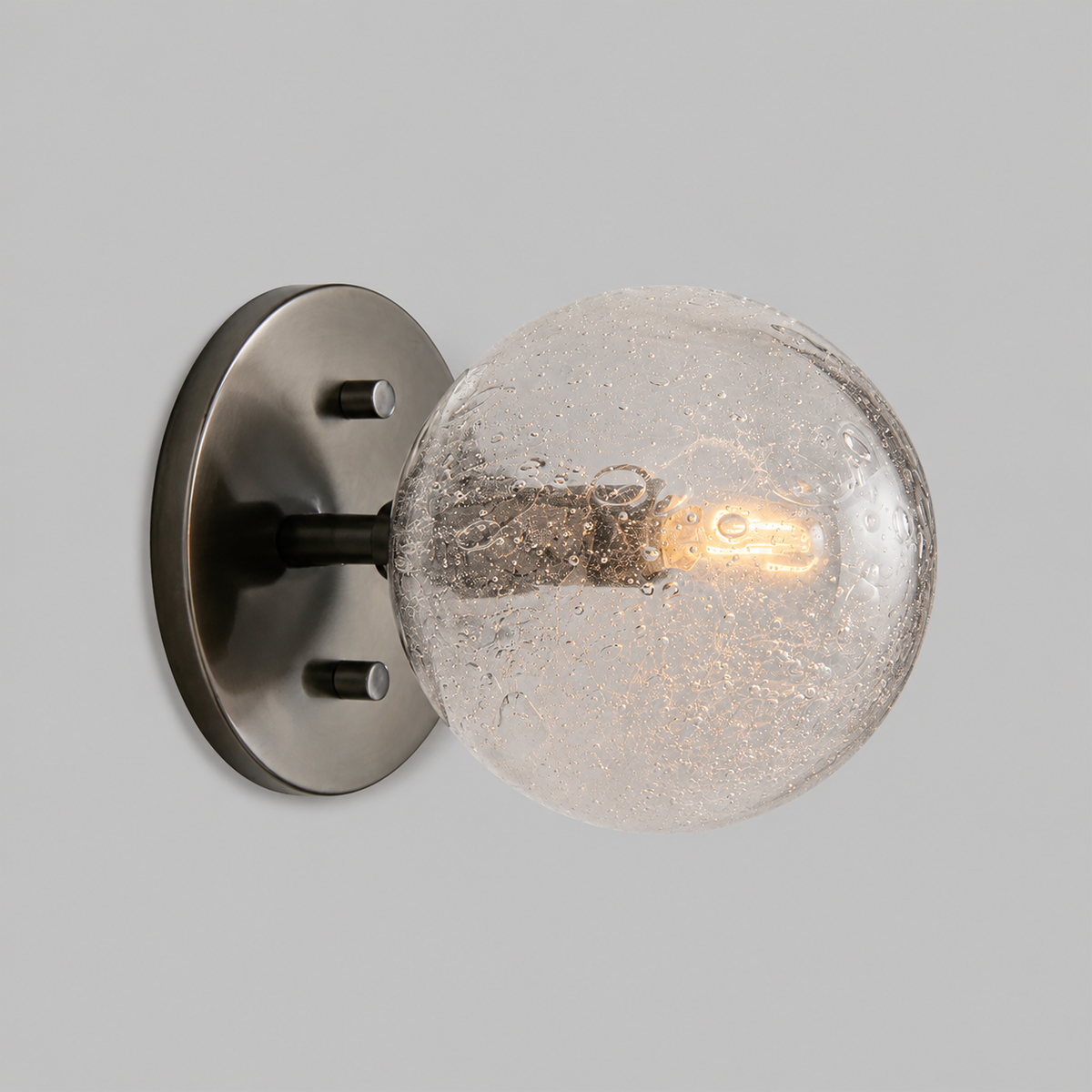 Mandoza Glass Bubble Wall Light with Bronze Finish, Main Light On