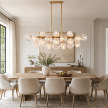 Mandoza Linear Bubble Glass Chandelier with Brass Finish, Dining Room