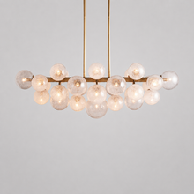 Mandoza Linear Bubble Glass Chandelier with Brass Finish, Main Light On