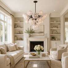27" Mandoza Round Bubble Glass Chandelier with Bronze Finish, Living Room