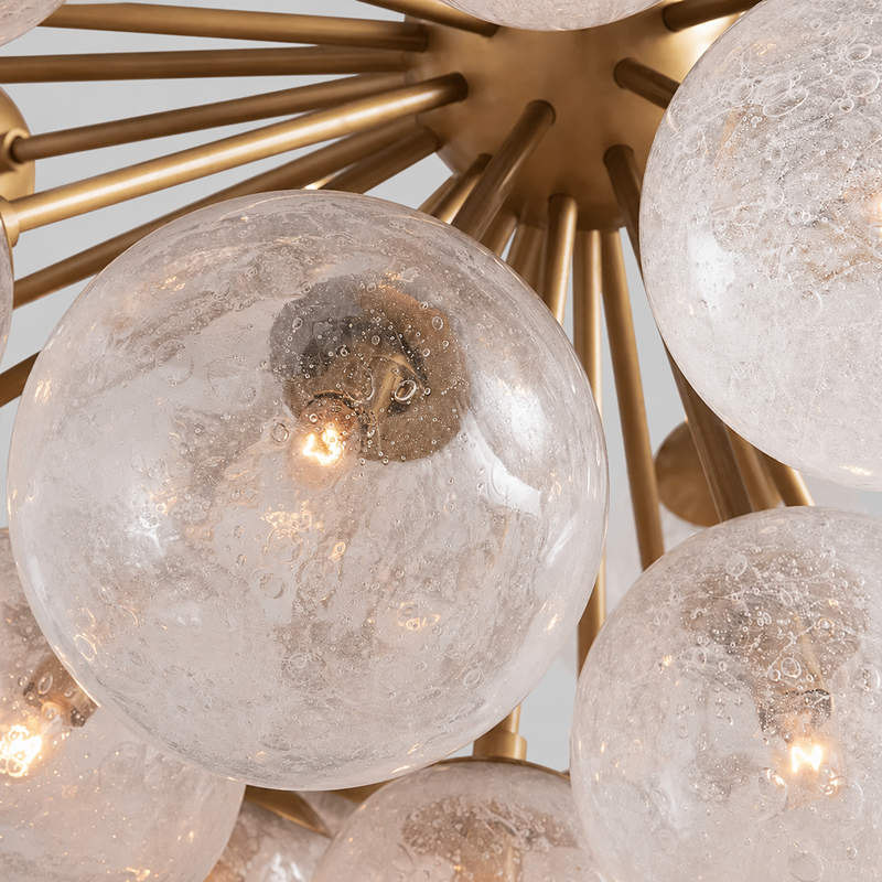 35" Mandoza Round Bubble Glass Chandelier with Brass Finish, Body Detail