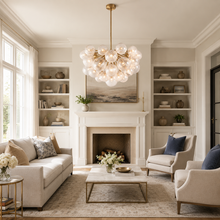 35" Mandoza Round Bubble Glass Chandelier with Brass Finish, Living Room