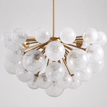 35" Mandoza Round Bubble Glass Chandelier with Brass Finish, Main Light Off