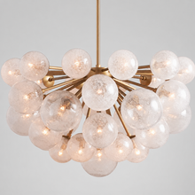 35" Mandoza Round Bubble Glass Chandelier with Brass Finish, Main Light On