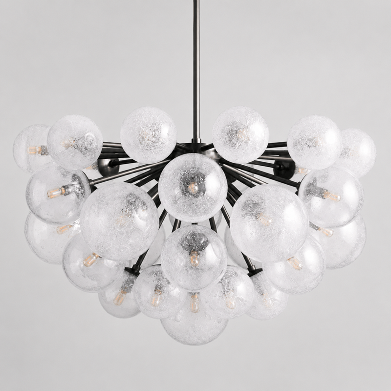 35" Mandoza Round Bubble Glass Chandelier with Bronze Finish, Main Light Off