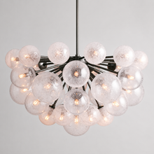 35" Mandoza Round Bubble Glass Chandelier with Bronze Finish, Main Light On