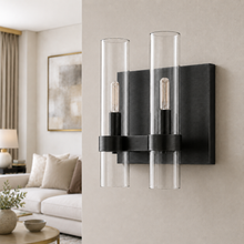 Ravello Glass Cylinder Wall Lighting in Bronze, Clear, 10.5", Main Light Off