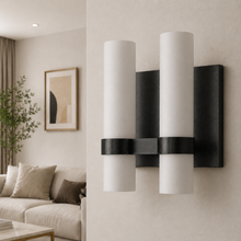 Ravello Glass Cylinder Wall Lighting in Bronze, Milk, 10.5", Main Light Off