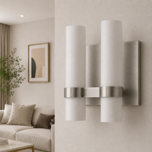 Ravello Glass Cylinder Wall Lighting in Nickel, Milk, 10.5", Main Light Off