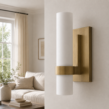 Ravello Glass Cylinder Wall Lighting in Brass, Milk, 4.7", Main Light Off