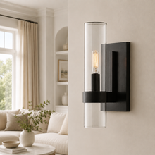 Ravello Glass Cylinder Wall Lighting in Bronze, Clear, 4.7", Main Light On
