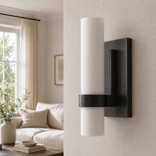 Ravello Glass Cylinder Wall Lighting in Bronze, Milk, 4.7", Main Light Off