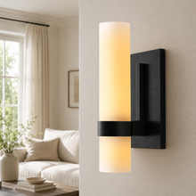 Ravello Glass Cylinder Wall Lighting in Bronze, Milk, 4.7", Main Light On