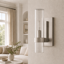 Ravello Glass Cylinder Wall Lighting in Nickel, Clear, 4.7", Main Light Off